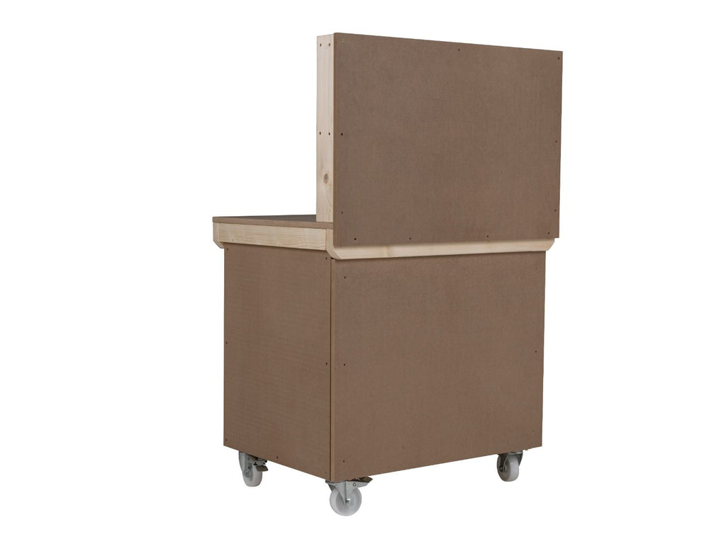 Wooden MDF Top Workbench With Lockable Cupboard (V.9) with back panel and wheels