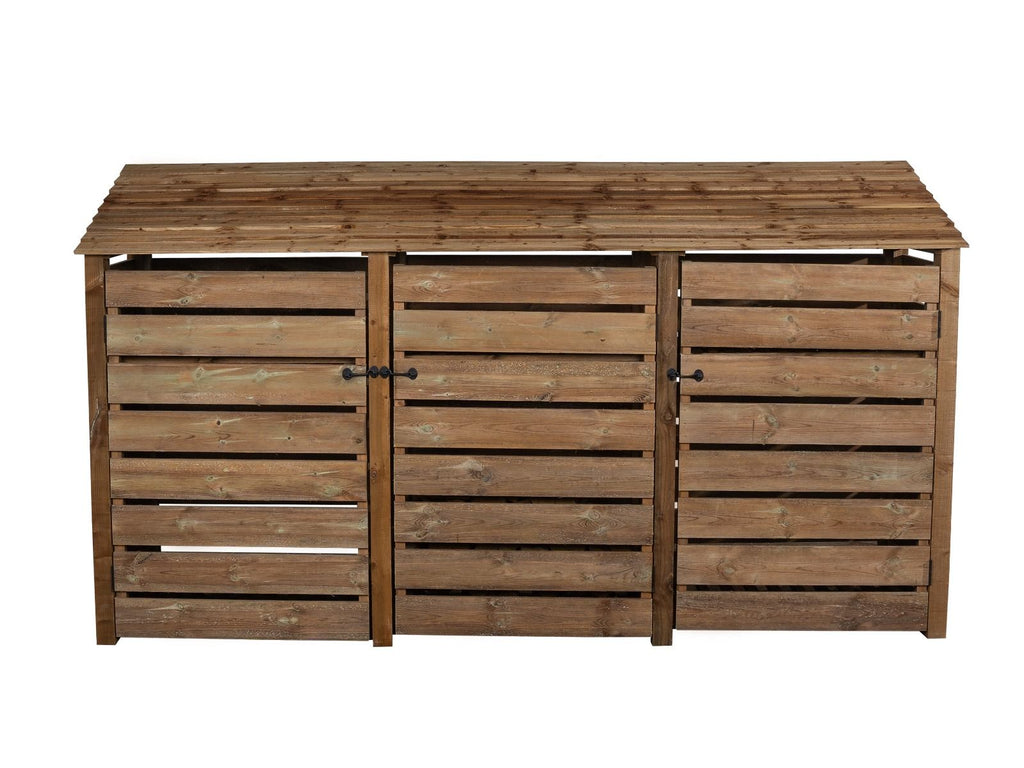 Slatted Wooden Log Store with Doors W-335cm, H-126cm or 180cm, D-88cm - Brown Finish