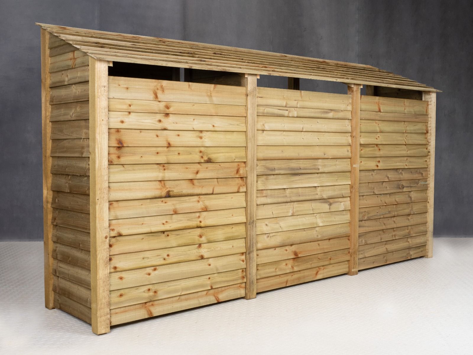 Wooden Garden Tool Storage (Roof Sloping Back) W-335cm, H-126cm or 180cm, D-88cm