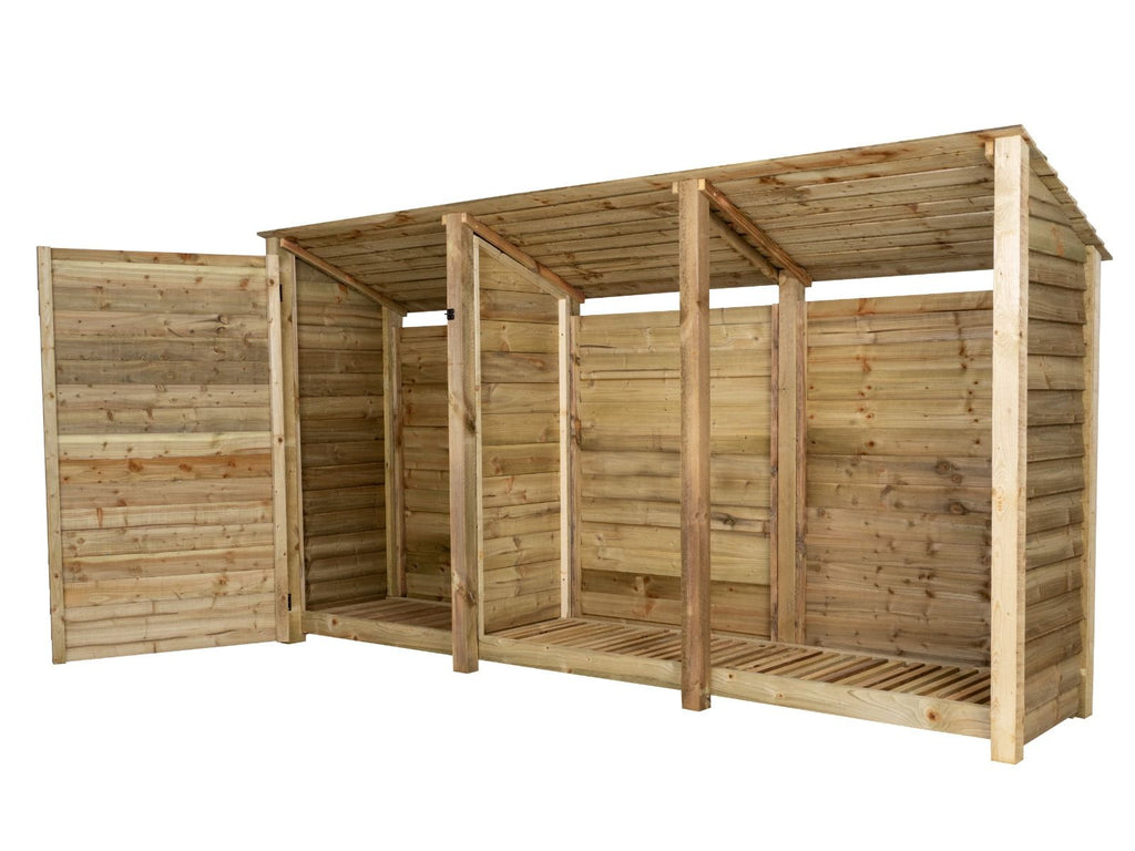 Wooden Garden Tool Storage (Roof Sloping Back) W-335cm, H-126cm or 180cm, D-88cm