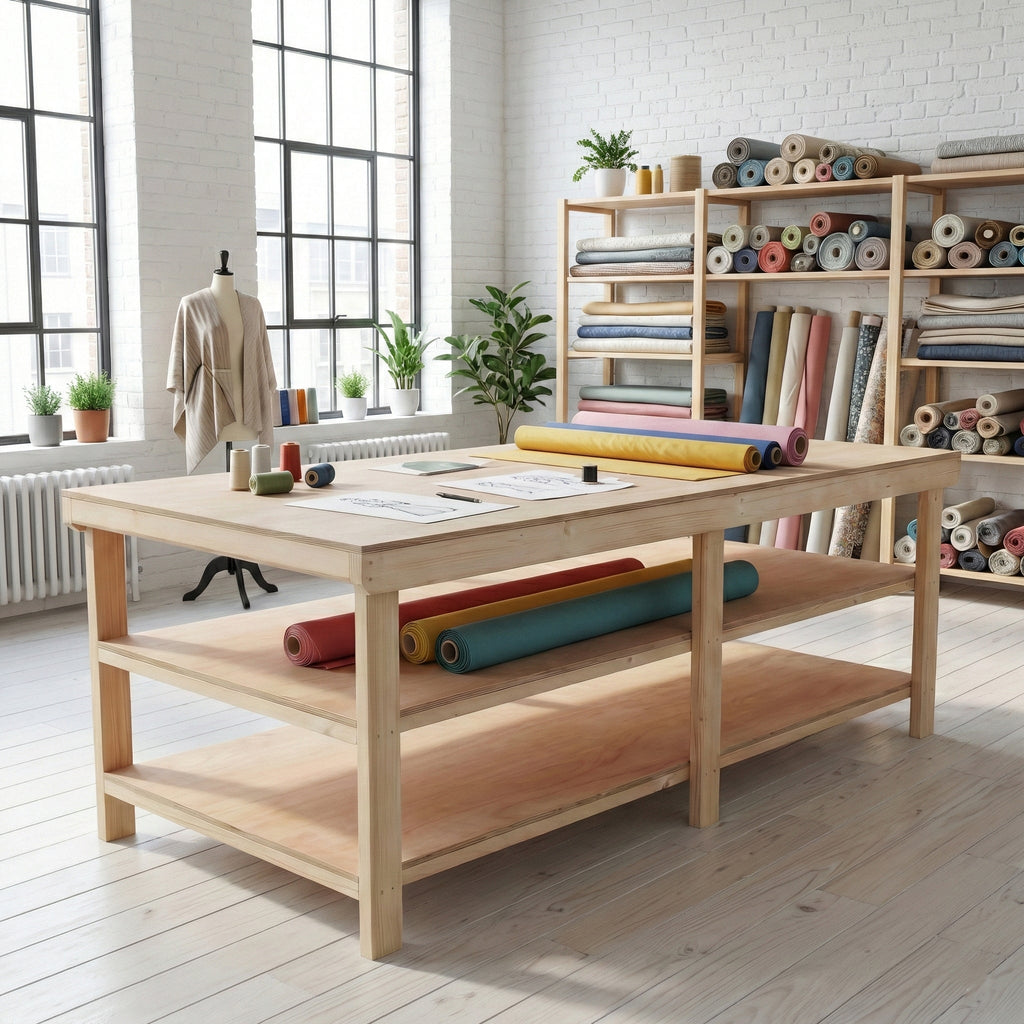 Wooden Workbench Eucalyptus Hardwood Top Depth-4ft with Double Shelf