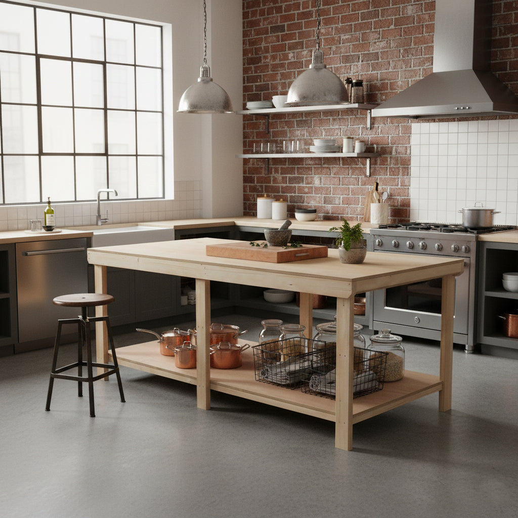 Wooden Workbench Eucalyptus Hardwood Top Depth-4ft