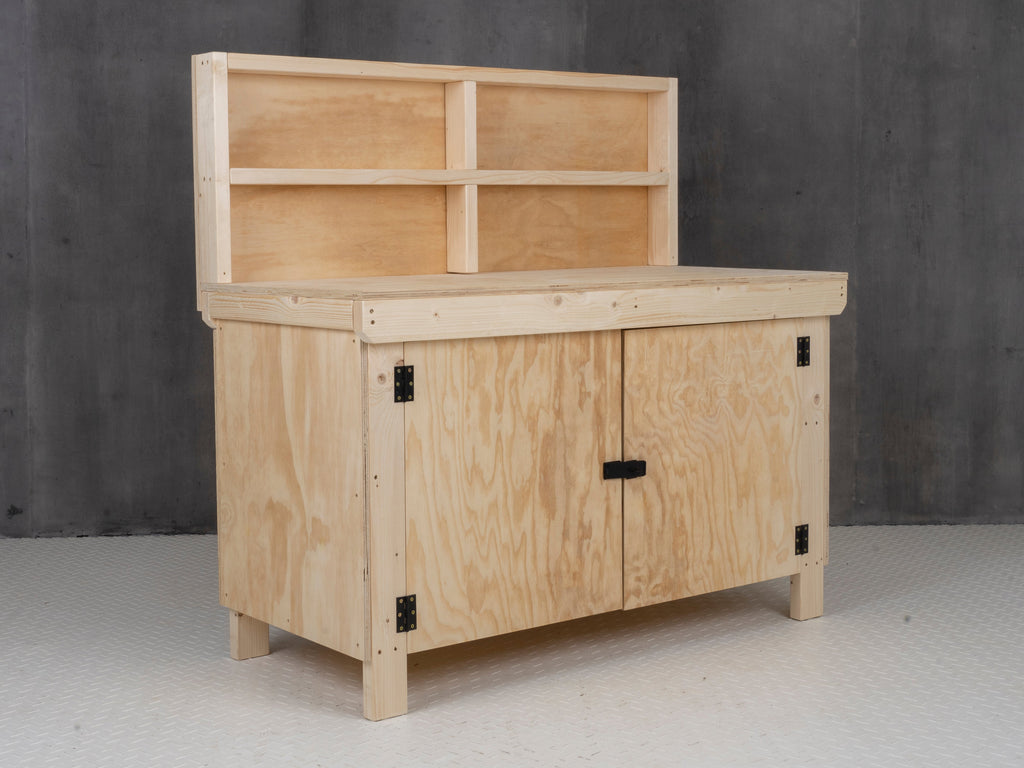 Wooden Plywood Top Workbench With Lockable Cupboard (V.9) With back panel