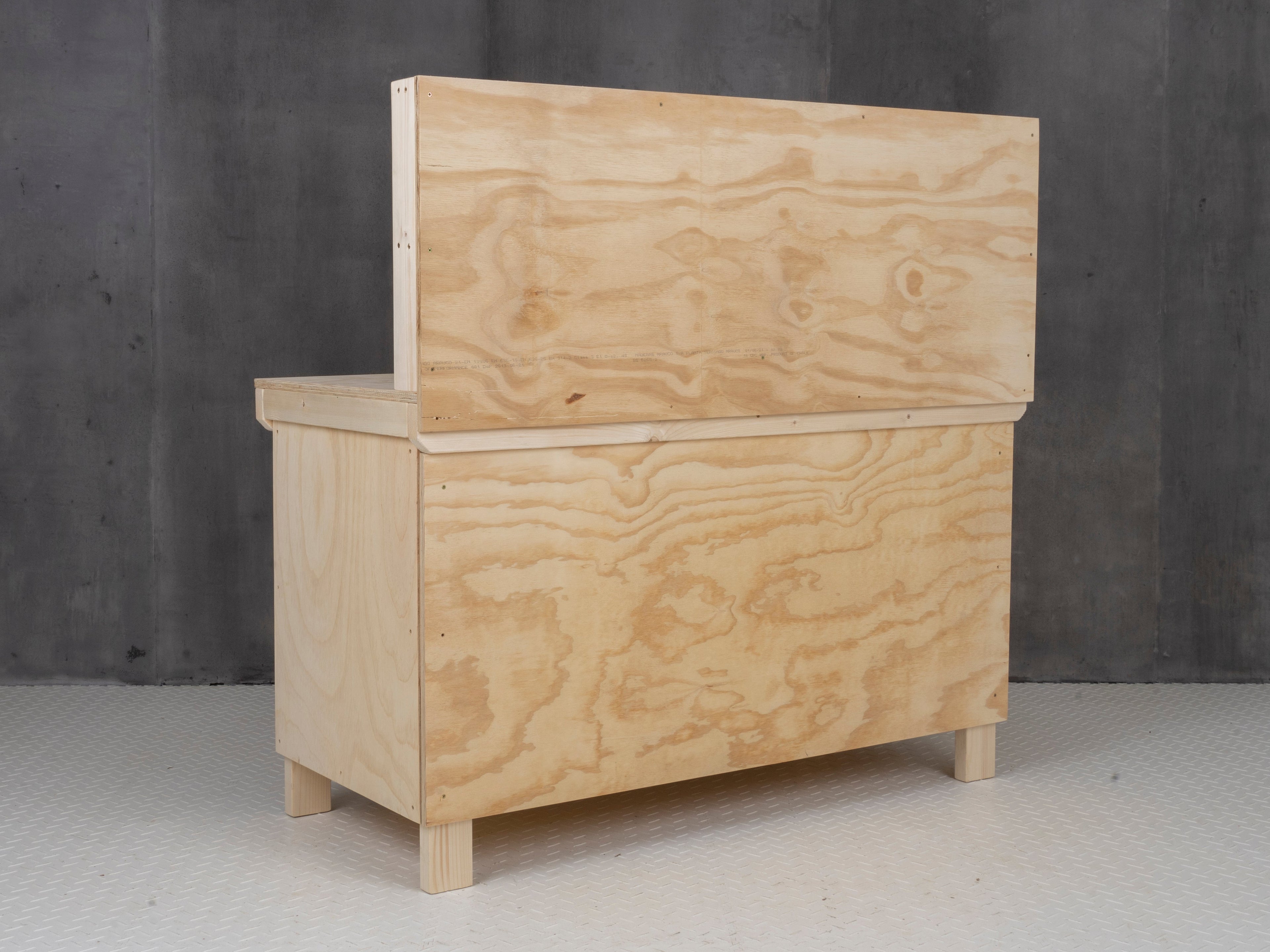 Wooden Plywood Top Workbench With Lockable Cupboard (V.9) With back panel, Double Shelf