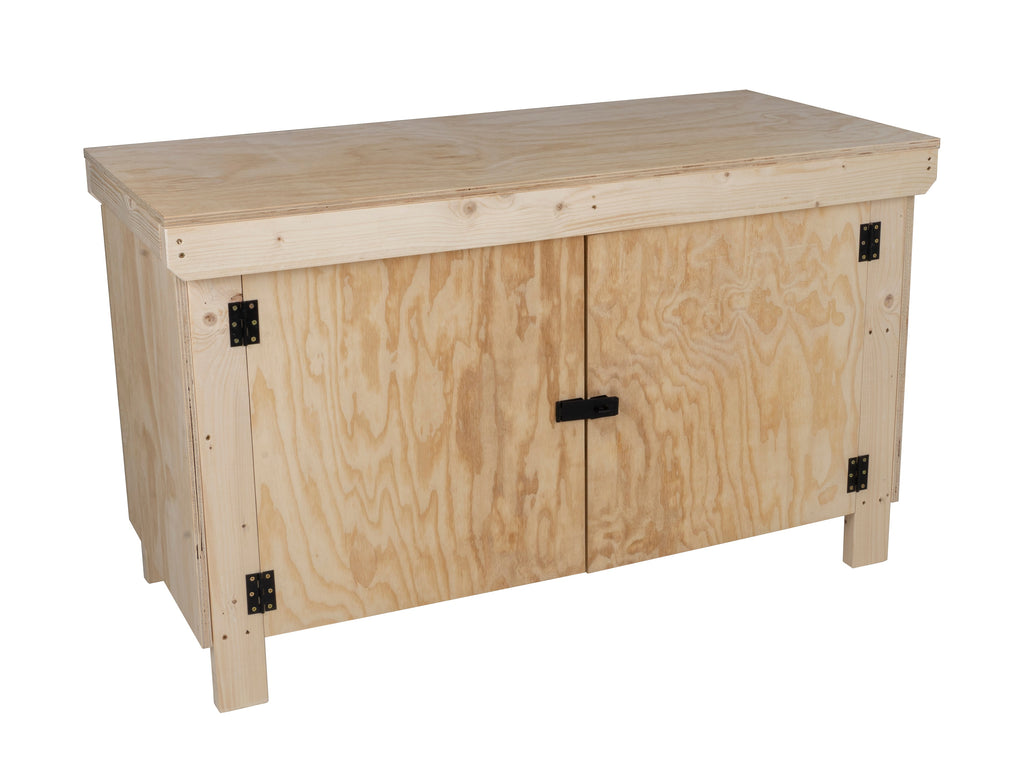 Wooden Plywood Top Workbench With Lockable Cupboard (V.9) Double Shelf