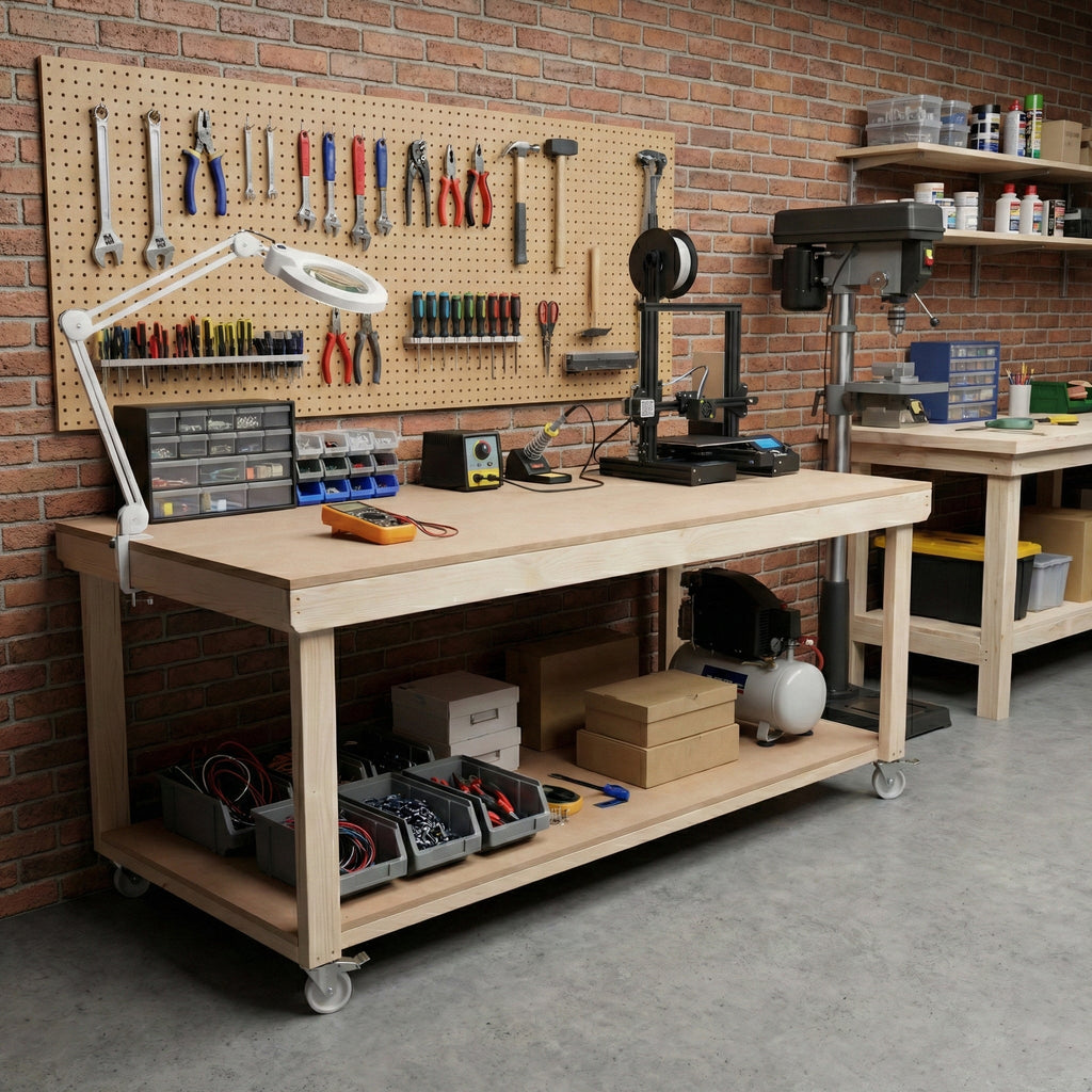 Wooden Workbench MDF Top Depth-4ft With Wheels