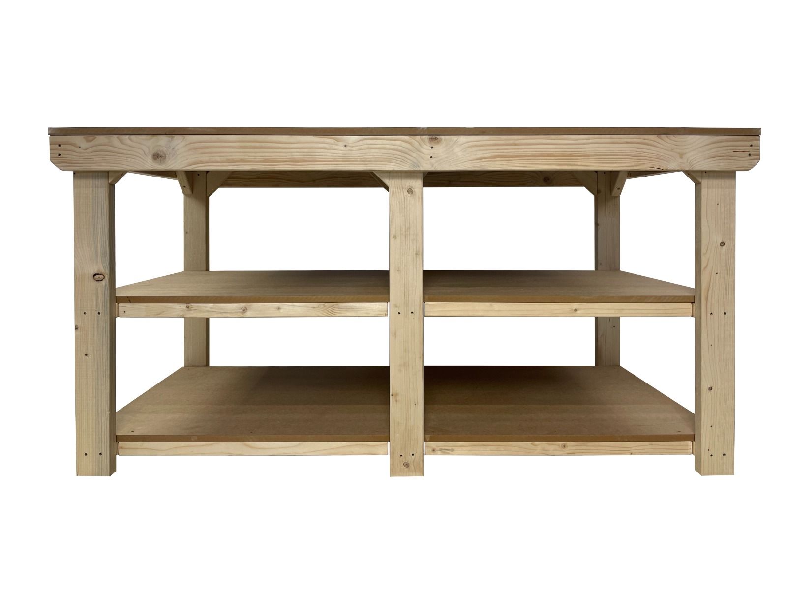 Wooden Workbench MDF Top Depth-3ft With Double Shelf