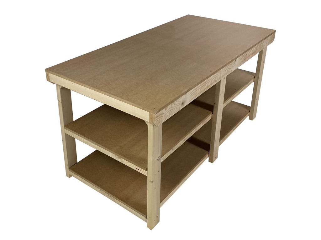 Wooden Workbench MDF Top Depth-3ft With Double Shelf