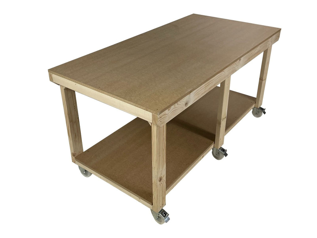 Wooden Workbench MDF Top Depth-3ft With Wheels