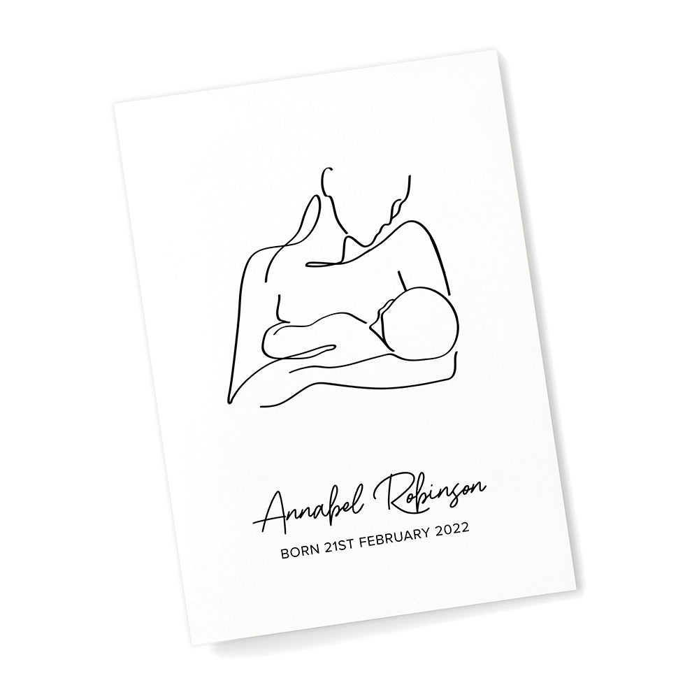 Personalised Line Art New Mum And Baby Feeding Print