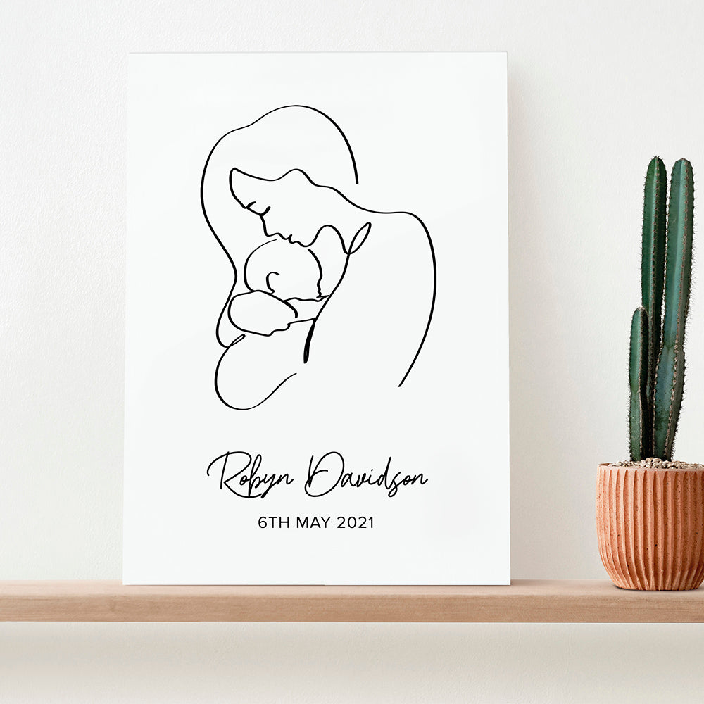 Personalised Line Art New Mum And Babys Love Print