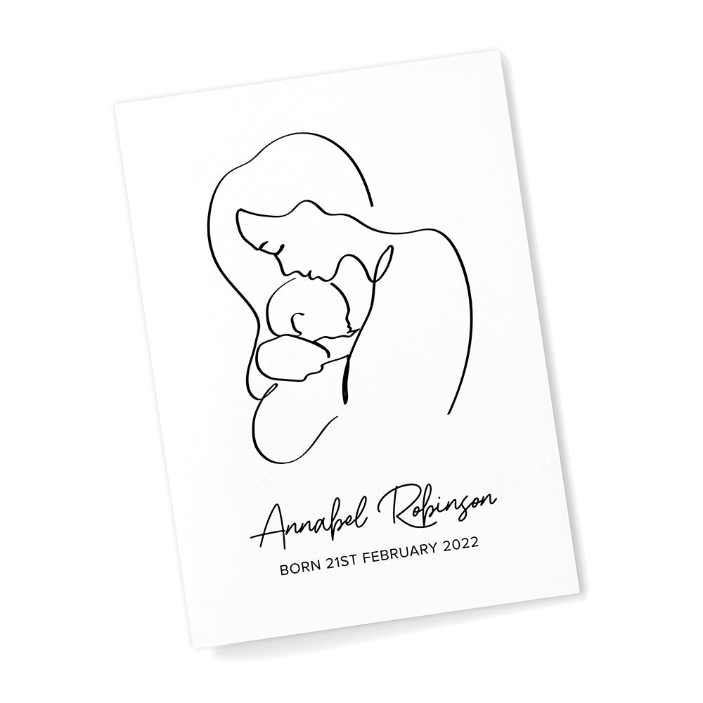 Personalised Line Art New Mum And Babys Love Print